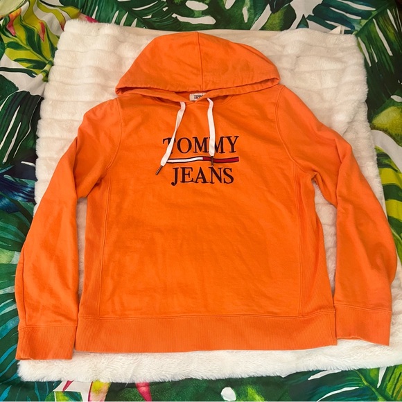 Tommy Hilfiger Jeans S Orange Cotton Blend Logo Casual School Classic Hoodie - Picture 9 of 10